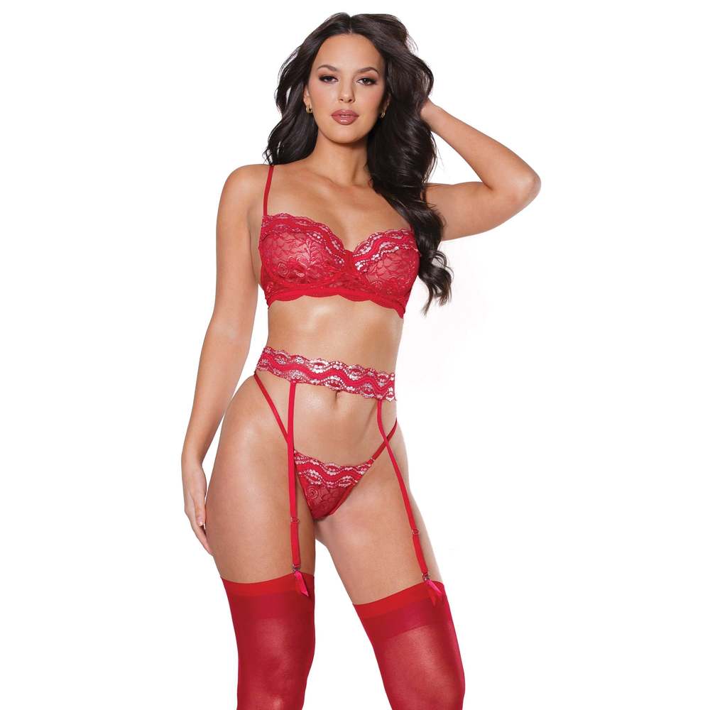 Coquette Sexy Bra Garter Belt G STRING Set